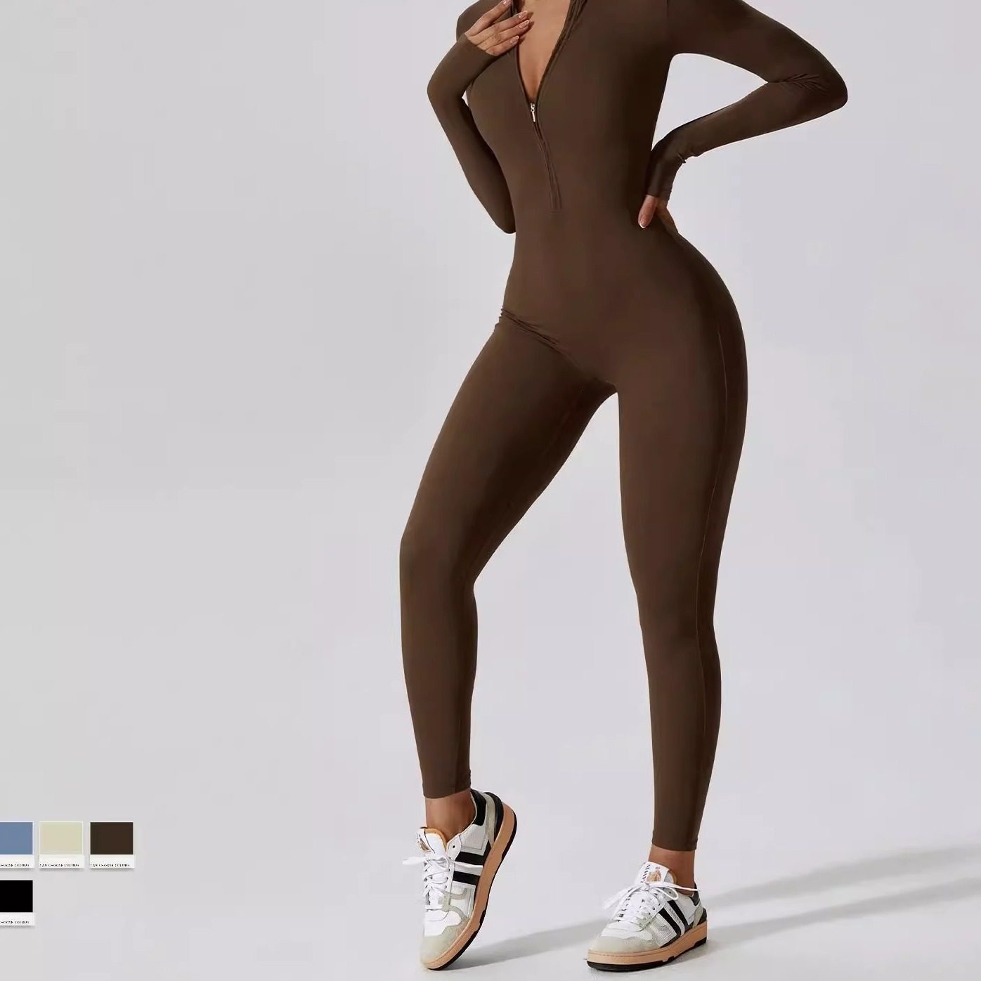 Gym yoga workout kit jumpsuit拉链裸感长袖瑜伽健身运动连体裤