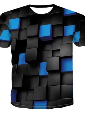 Striped Square 3D Printed Short Sleeves条纹方形 3D 打印短袖