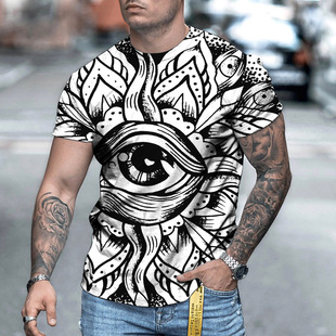 Casual Shirt Graphic Fashion Men Round Neck Top