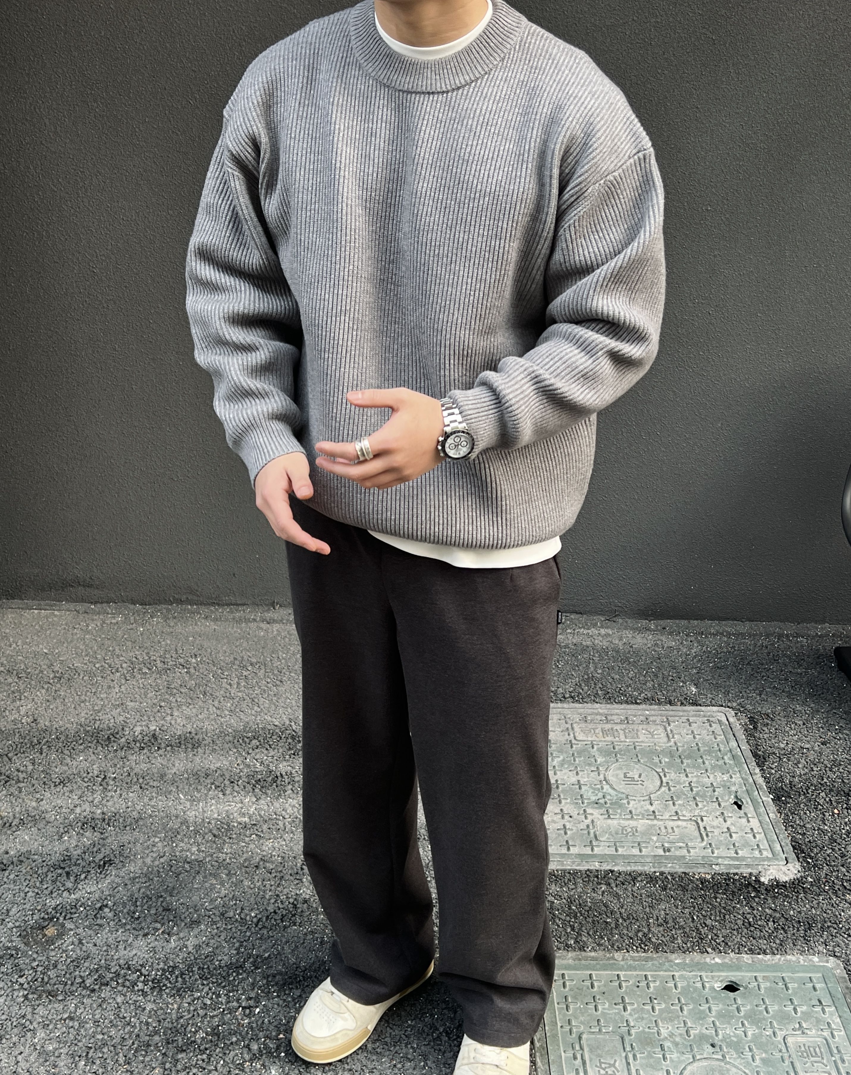 UTIMUS 重磅粗针毛衣 套头圆领小领口宽松休闲针织衫包芯纱