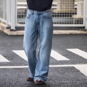 UTIMUS蓝色牛仔裤 浅蓝色 高腰直筒裤 2021M版 型宽松微喇蓝牛长裤