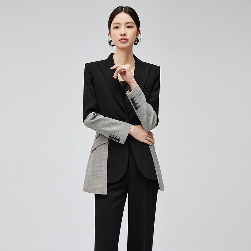 高级感炸街小西装2025早春新款时尚黑灰拼接套装女气质干练吸睛潮