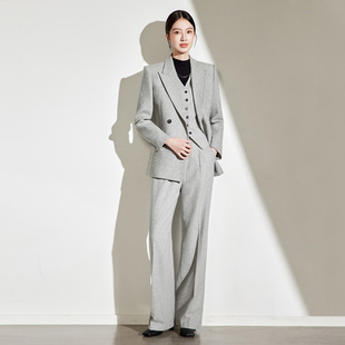 高级灰时尚西装套装女2025秋冬新款正式场合修身职场通勤面试套装