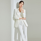 商务休闲总裁装 白色西装 外套女高级感小众设计两件套2025早春新款