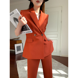 休闲西装套装女2025春秋新款高级感美业职业主持人面试西服两件套