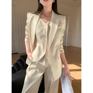 2025春季新款西装套装女米色时尚气质培训会议主持人正装美业西服