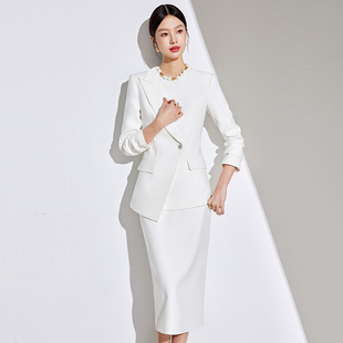 休闲职业女性职业西服套装2025春季新款白色优雅女神范面试两件套