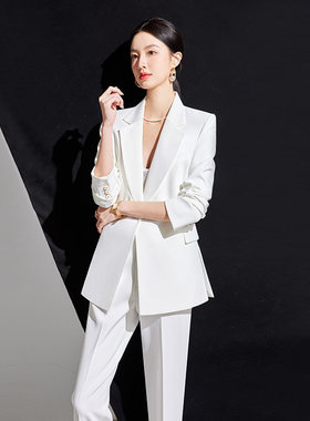 高级西服外套女春秋季新款白色西装上衣九分裤气质干练商务两件套