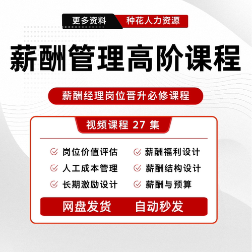 薪酬经理管理课程薪酬结构设计岗位价值评估人工成本管理视频