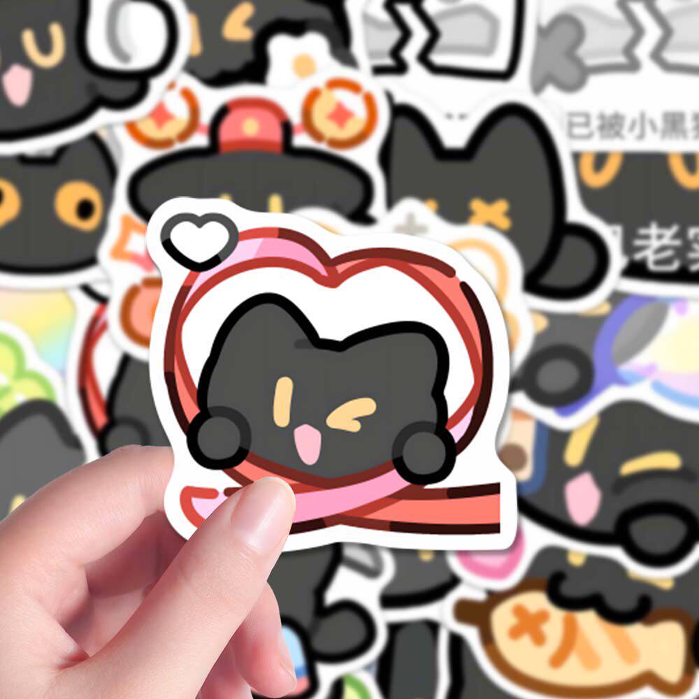156贴小黑猫尼昂贴纸可爱卡通趣味热门梗图创意装饰DIY手账本贴画