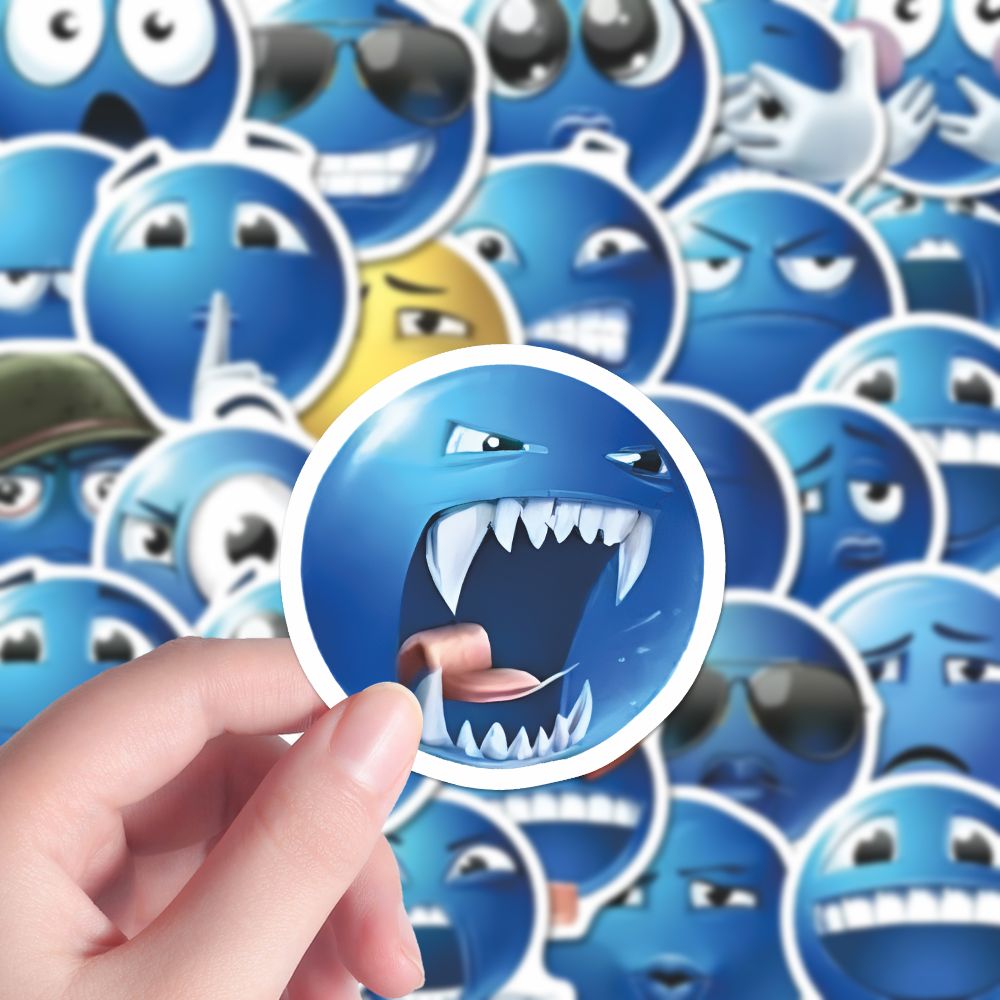 100张emoji贴纸创意抽象丑萌热门大眼仔蓝豆笑脸表情包贴纸防水