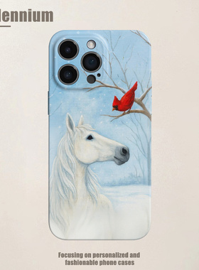 适用于iPhone17Promax雪枝红雀遇白马16pro手机壳15pro菲林iphoneair马年12软壳11中国风13pro小清新苹果14