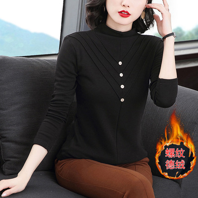 打底衫2025新款今年流行爆款中领内搭德绒长袖上衣妈妈洋气上衣