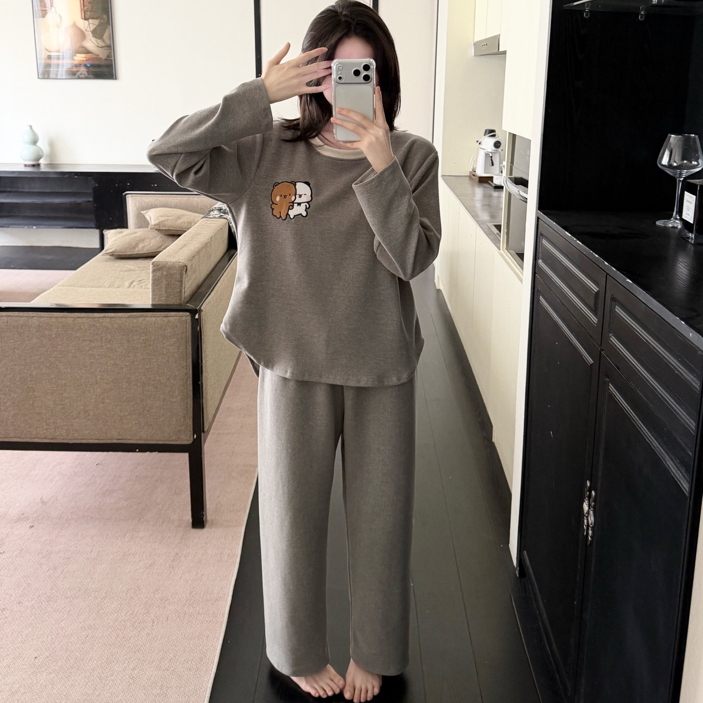 布二二羊绒/带胸垫套装秋冬睡衣