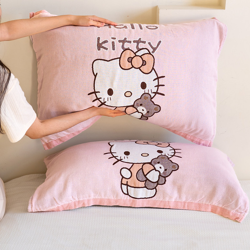粉色KT猫纯棉a类枕巾新款全棉纱布柔软透气可爱枕头巾一对防头油,床上用品,枕巾,淘宝优惠券,粉丝福利购,淘宝优惠卷