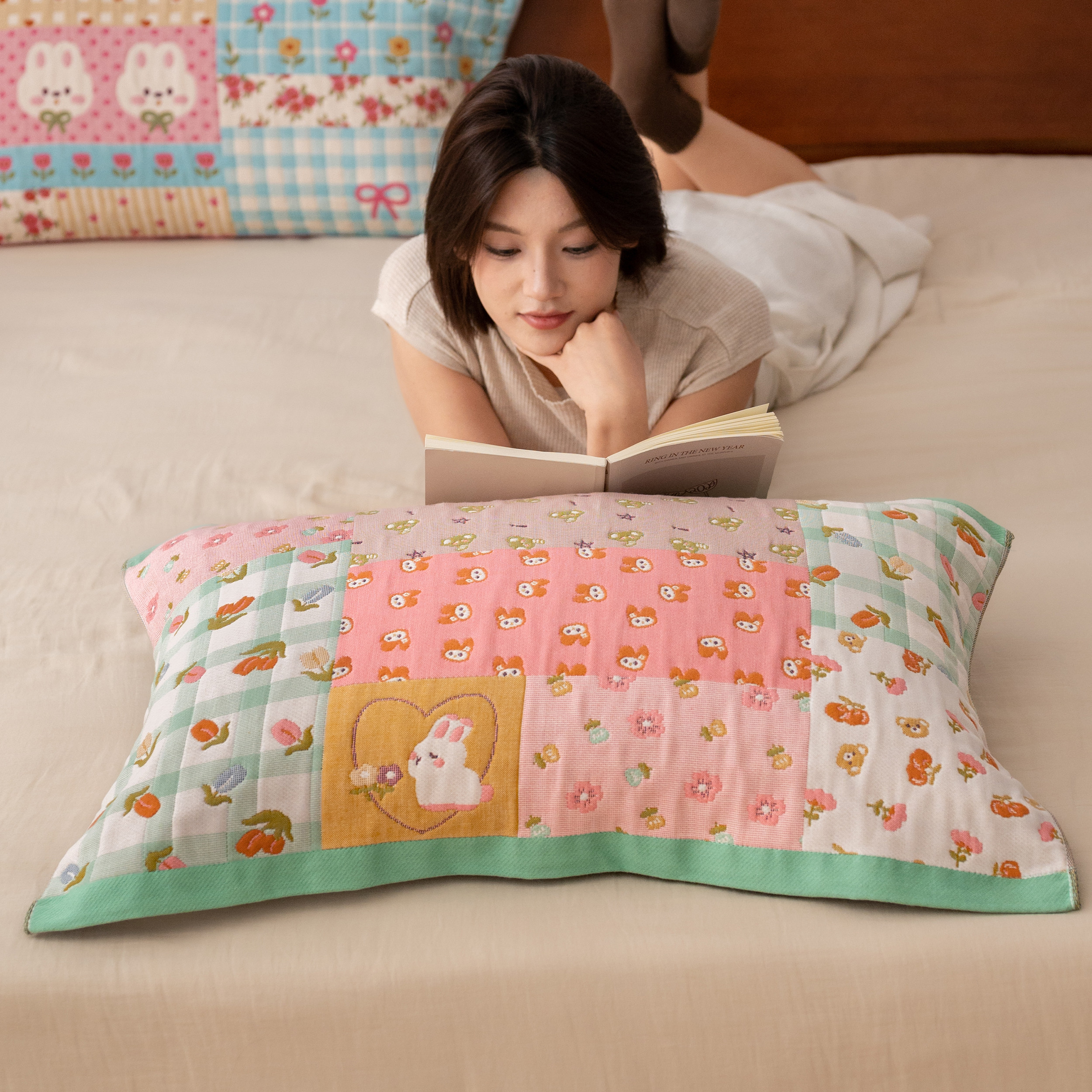 兔子花园全棉a类枕巾成人纯棉八层纱布加厚枕头巾四季通用防头油,床上用品,枕巾,淘宝优惠券,粉丝福利购,淘宝优惠卷