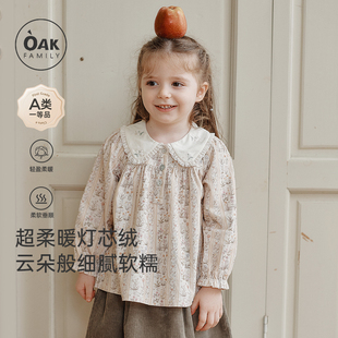 女童娃娃领长袖 新品 上衣宝宝宽松休闲可爱上衣T恤 Family秋季 Oak