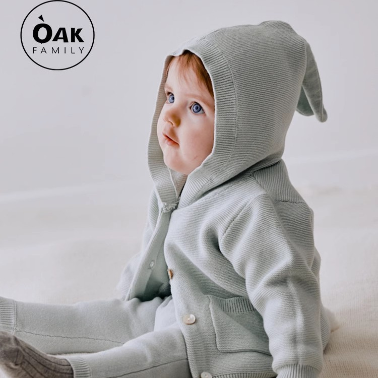 Oak Family春秋新生婴幼儿毛衣外套男女宝宝连帽针织衫0-3岁童装