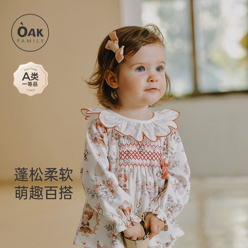 Oak Family春秋儿童纯棉衬衫长袖荷叶领上衣女宝宝泡泡袖衬衣T恤,童装/婴儿装/亲子装,T恤,淘宝优惠券,粉丝福利购,淘宝优惠卷