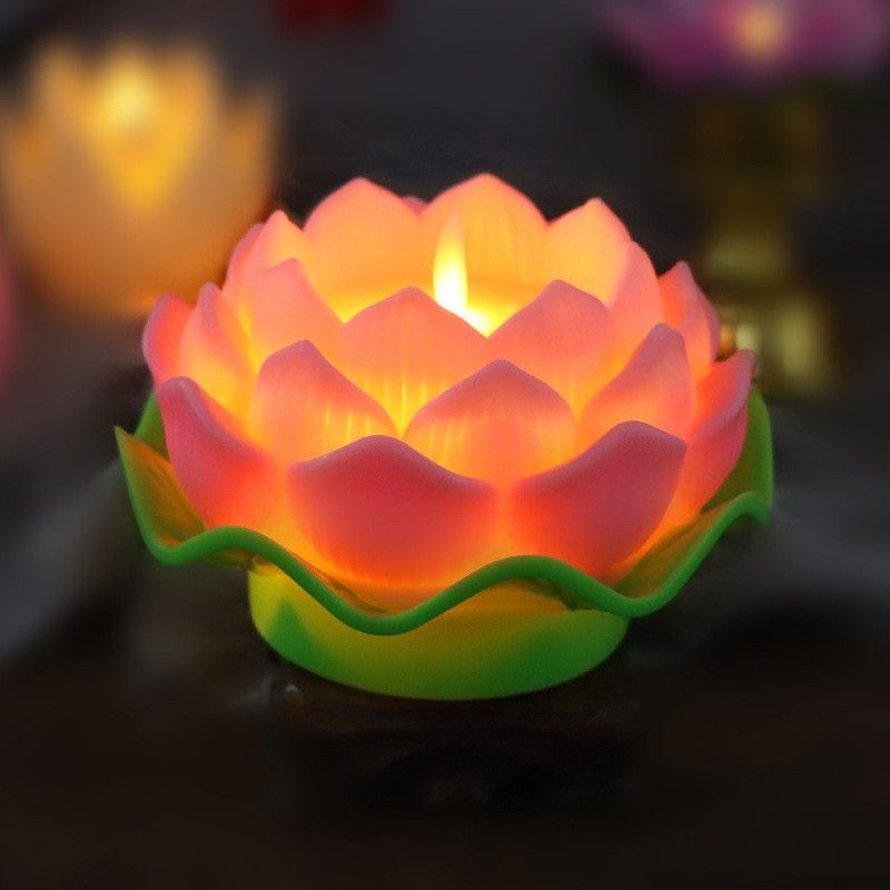 led佛灯佛前供花七彩变色供佛莲花灯荷花灯插电电池两用家用仿真