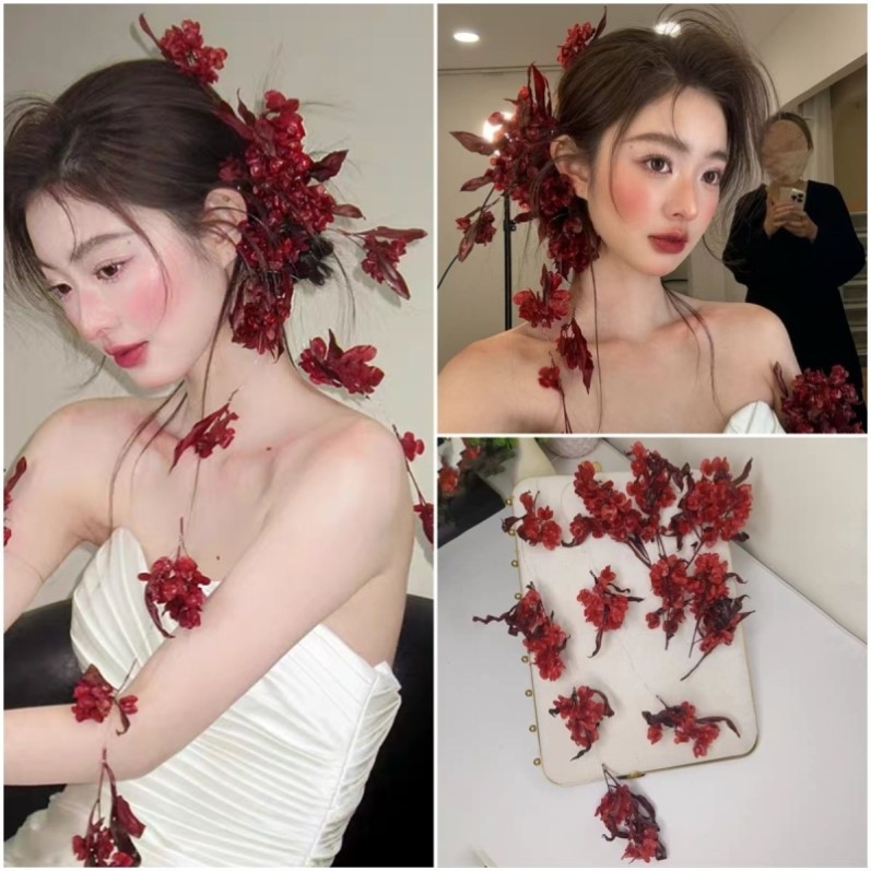 古典新娘头饰红色敬酒服发簪盘扣发簪气质旗袍晨袍敬酒服简约套装