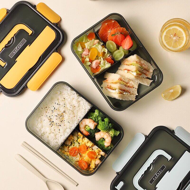 三格饭盒可微波炉加热食品级便携式学生上班族带盖餐盒分隔便当盒