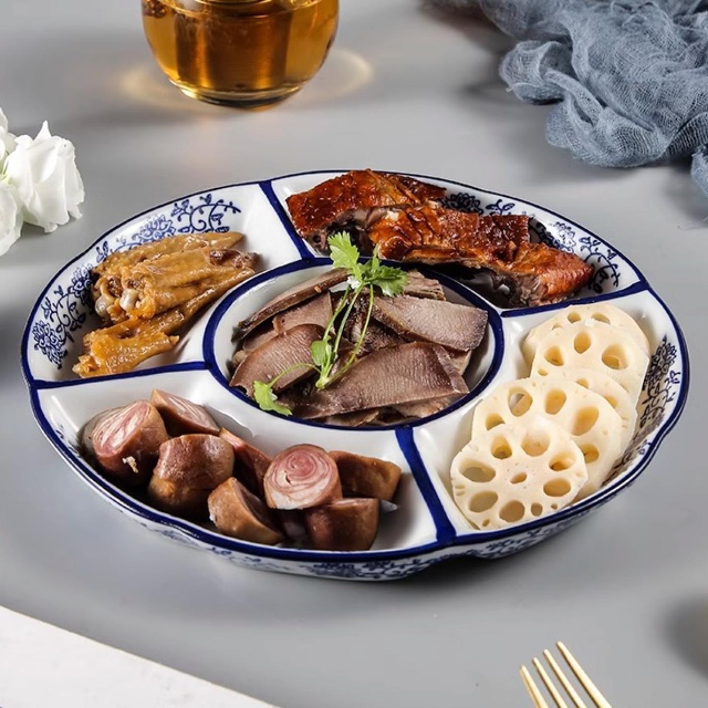 春节年夜饭盘子卤水拼盘酒店饭店专用干果点心小吃分格盘多格五格