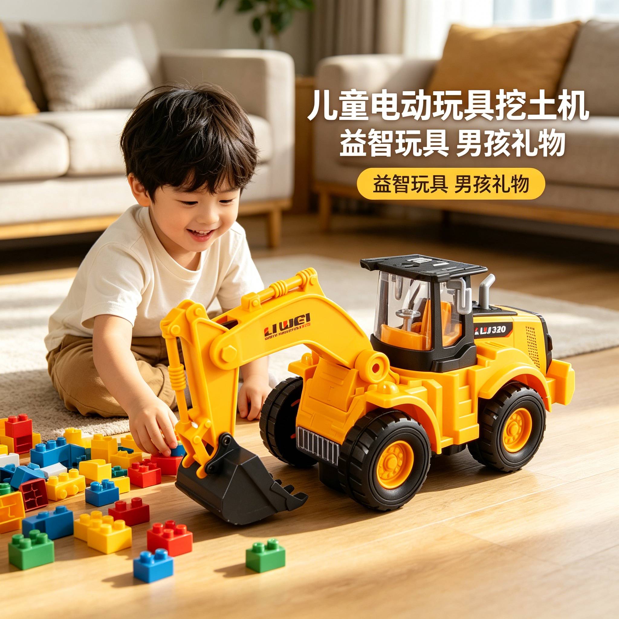 男孩子无法拒绝的玩具挖掘机儿童男电动玩具工程车挖土机益智玩具