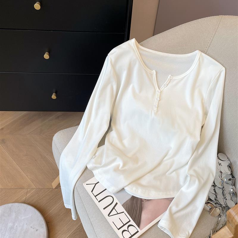 小C家 纯色长袖T恤女2025新款秋季内搭打底衫修身显瘦半开领上衣
