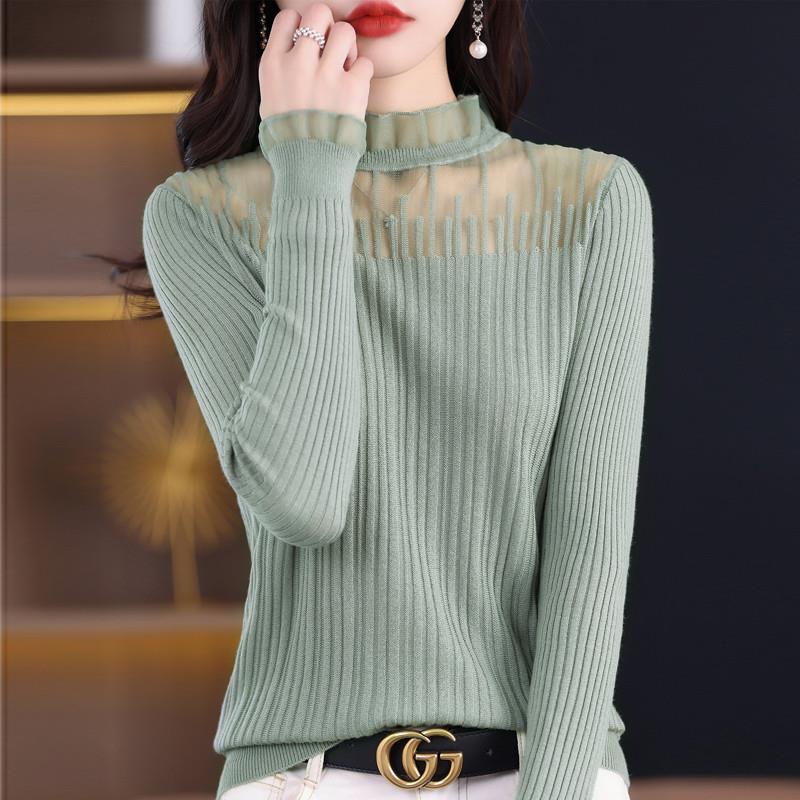 蕾丝打底衫女春秋2025新款早春漂亮小衫薄款针织上衣大码秋冬毛衣