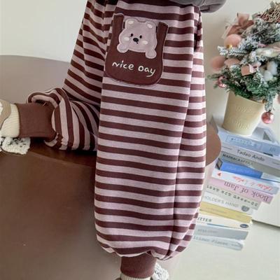 女童加绒裤子秋冬季2025新款儿童女宝保暖洋气条纹卫裤加厚休闲裤