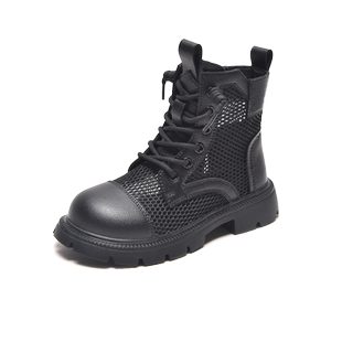 女童鞋2026新款夏季儿童马丁靴镂空透气薄款网靴黑色靴子男童短靴