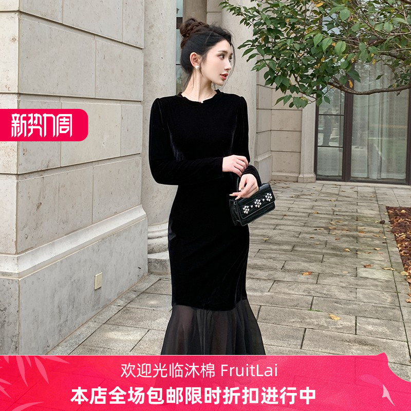 气质连衣裙女装2025秋季新款黑色裙子秋装小黑裙早秋长裙