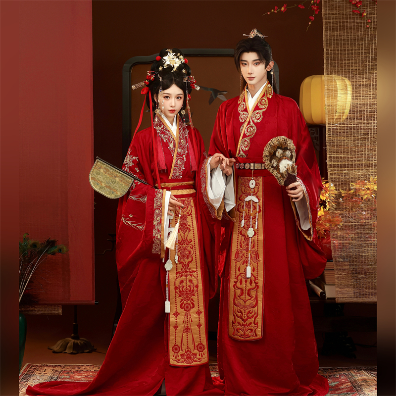 醉时阁缘定原创汉服战国袍婚服红