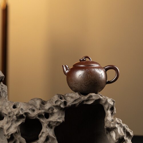 精品宜兴紫砂壶灼器·小容量75cc黄金段古法柴烧手工刻绘娇小可爱