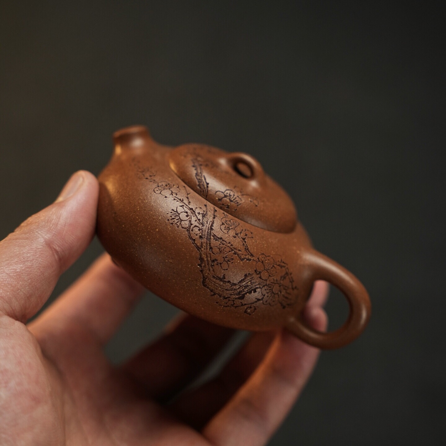 梅花小禅瓢紫砂壶小容量100cc手工刻绘精巧别致可爱小鱼嘴送礼佳