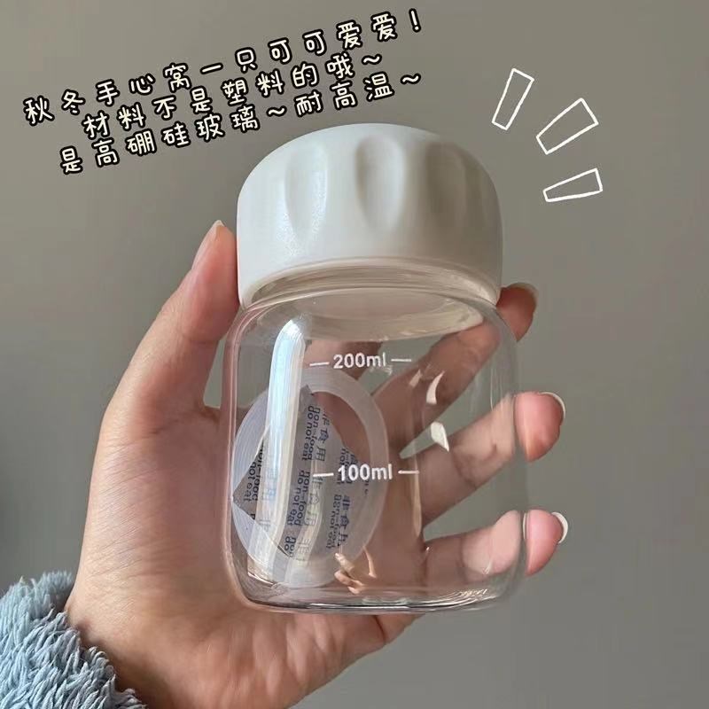 胖胖小巧喝水杯子迷你便携可爱200ml牛奶随身行带刻度耐高温玻璃