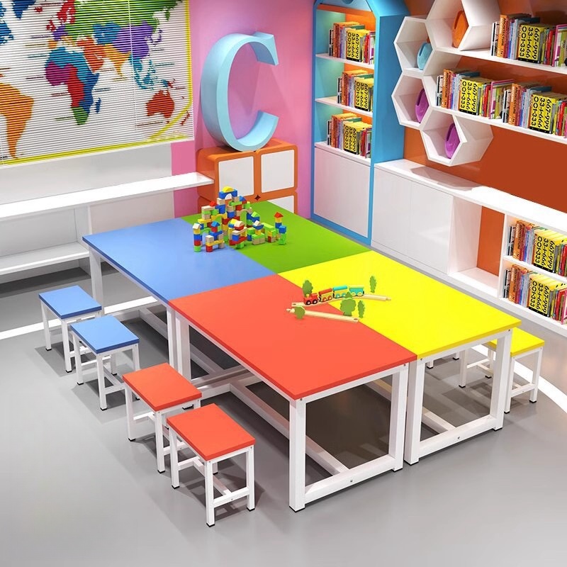 美术绘画桌幼儿园小学生彩色课桌椅儿童画室培训手工补习辅导班
