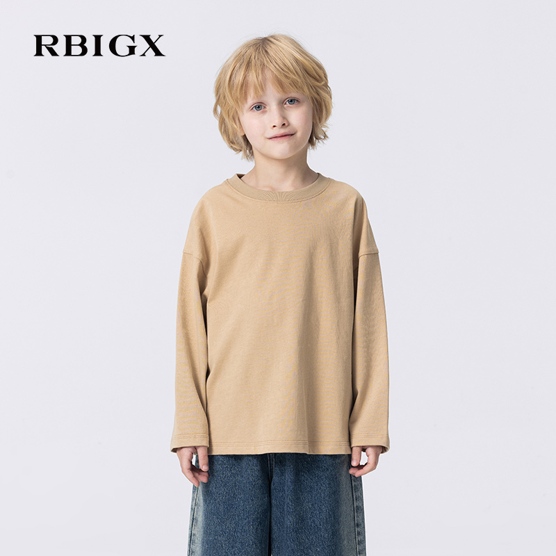 RBIGX瑞比克2025秋季新款儿童百搭撞色印花纯棉透气长袖T恤上衣