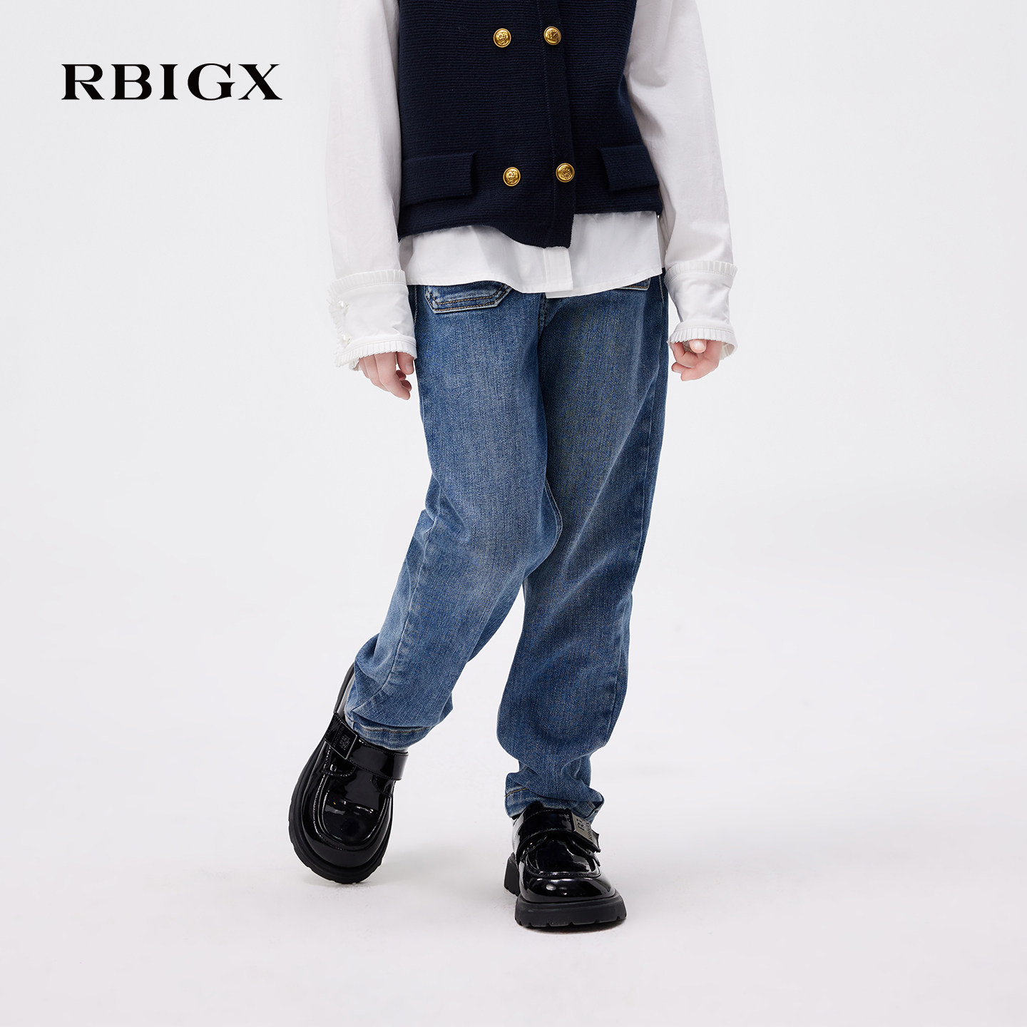 RBIGX瑞比克童装秋季新款中大童水洗做旧复古休闲直筒儿童牛仔裤