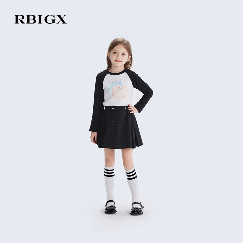 RBIGX瑞比克童装2025春季新款拼接撞色运动设计感长袖t恤
