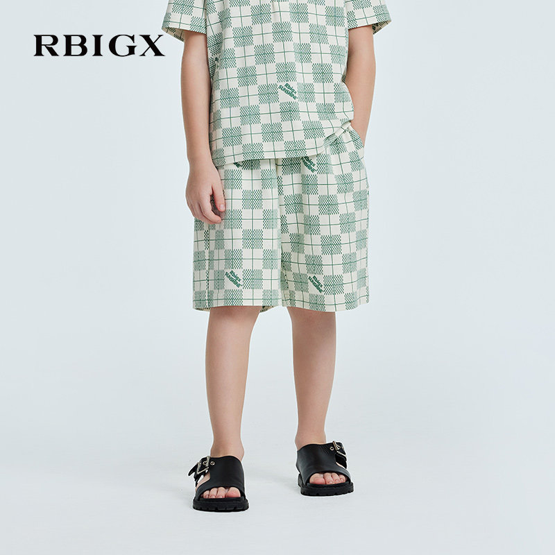 RBIGX瑞比克男童夏季薄款绿格短裤纯棉休闲裤休闲百搭穿搭