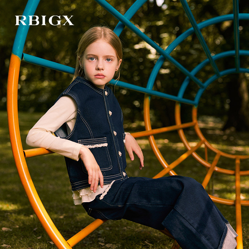 【商场同款】RBIGX瑞比克童装2025秋季阔腿翻脚口小香风牛仔裤