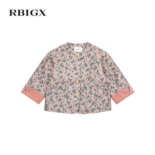 RBIGX瑞比克童装秋季新款新中式碎花女童外套撞色袖圆领复古上衣