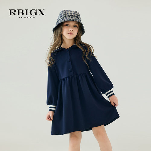 RBIGX瑞比克童装秋季新款女童洋气绣花水手领长袖连衣裙