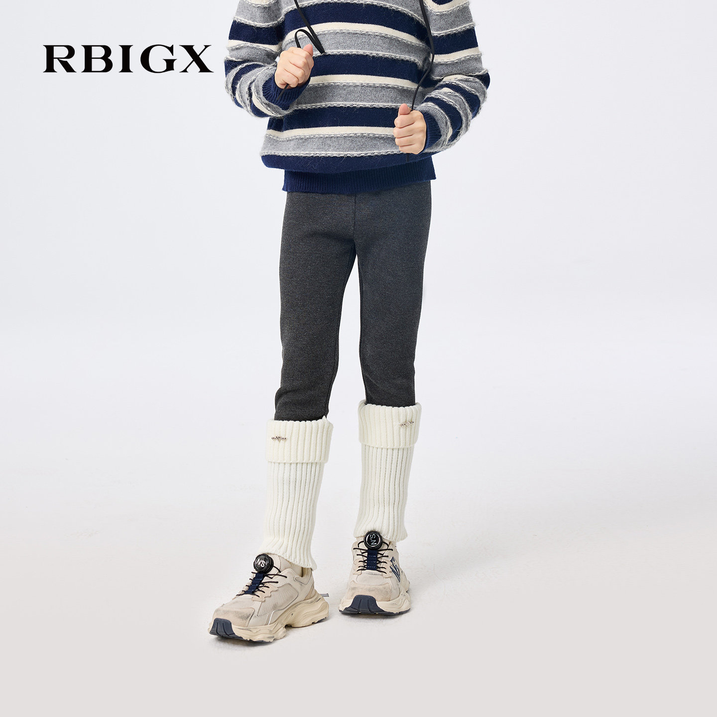 RBIGX瑞比克童装冬季新款高腰加绒针织袜打底裤女童显瘦紧身裤