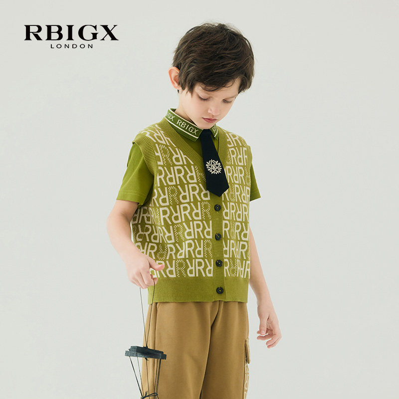 RBIGX瑞比克童装秋季新款男童帅气百搭洋气提花针织马甲