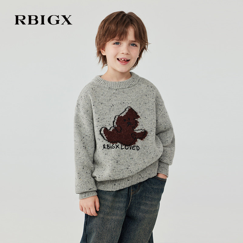 RBIGX瑞比克童装25冬季新款毛绒羊毛衣小狗百搭设计感毛衫针织衫
