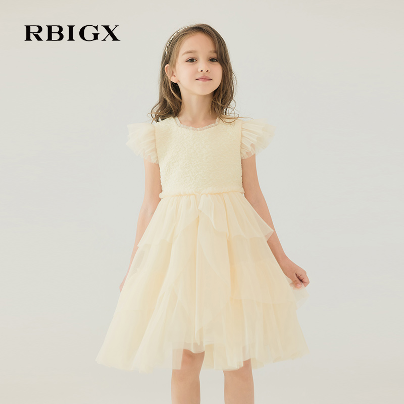 RBIGX瑞比克童装秋季新款花瓣仙女网纱公主裙连衣裙形礼服