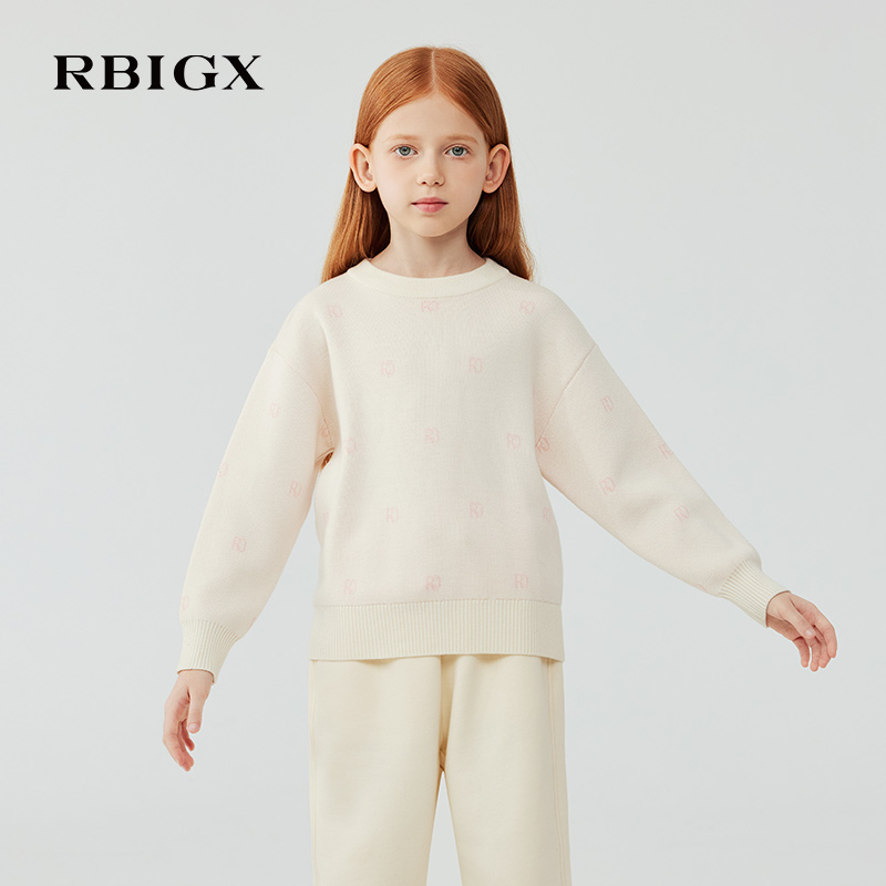 RBIGX瑞比克童装2025冬季提花针织衫发热圆领设计感羊毛衫毛衣